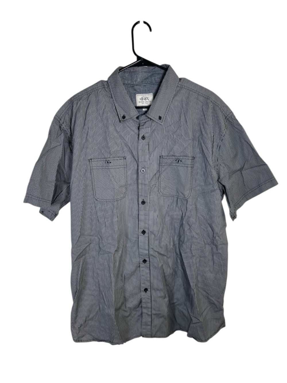 Ecko Unltd. Gray with Blue Stipe Cotton Button Down Shirt 2XL